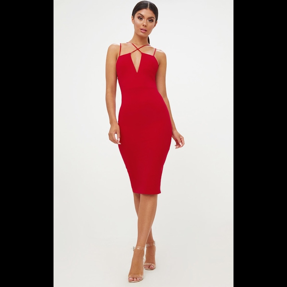 PLT Red strappy midi dress